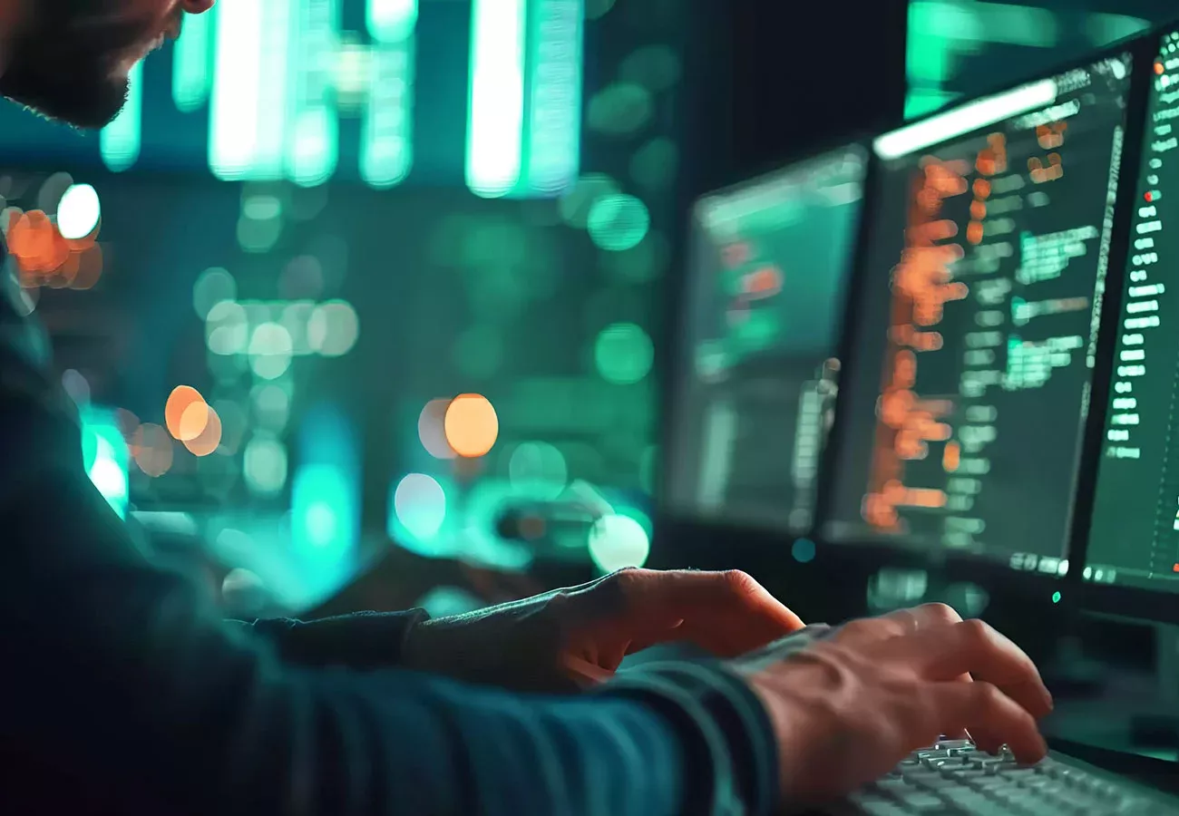 Mann arbeitet am Computer
